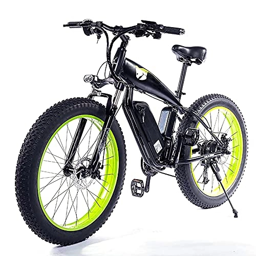 Electric Bike : Electric Bikes for Adults, Fat Tire 26inch Mountain Dirt E-Bike 48V 13AH 500W / 1000W Moped Beach All Terrain Bicycle 21 Speeds Removable Lithium Battery for Men Women Travel (Black / Green, 500W)