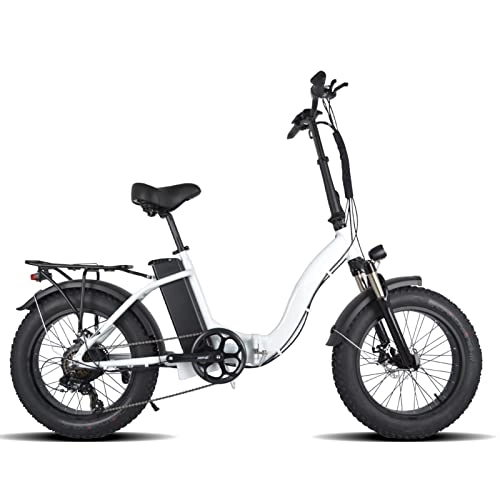 Electric Bike : Electric Bikes for Adults Folding Electric Bikes for Adults 750W Snow Electric Bicycle 48v 13ah Li-Ion Battery Mountain 20 Inch Fat Tire Electric Bike Foldable 2 Seat (Color : White)