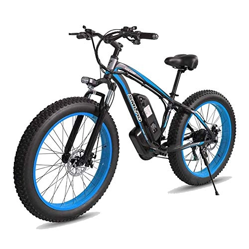Electric Bike : Electric Bikes for Adults Women Men, 26 Inch 4.0 Fat Tires 21 Speed Mountain Snow Sporting Bicycle, 48V 15AH 350W MTB with Battery Lock with IP54 Waterproof, Black Blue