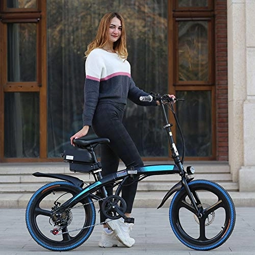 Electric Bike : Electric Bikes, High Carbon Steel Folding Electric Bicycle, 20" 36V 8AH / 10AH Removable Lithium Ion Battery 7 Speed Variable Speed Bicycle, Suitable for Outdoor Riding Travel Exercise, Blue, 36V10AH