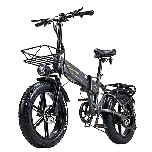 Electric Bike : Electric Bikes, R7PRO Folding Electric Mountain Bike, 20"*4" Fat Tire City Commuter E-bike, 48V 16Ah Removable Battery, LCD Display, Shimano 8 Speed（Grey）