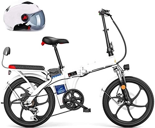 Electric Bike : Electric Ebikes, 20" Foldaway, 48V City Electric Bike, 250W Assisted Electric Bicycle Sport Mountain Bicycle 7 Shifting System with Removable Lithium Battery, White