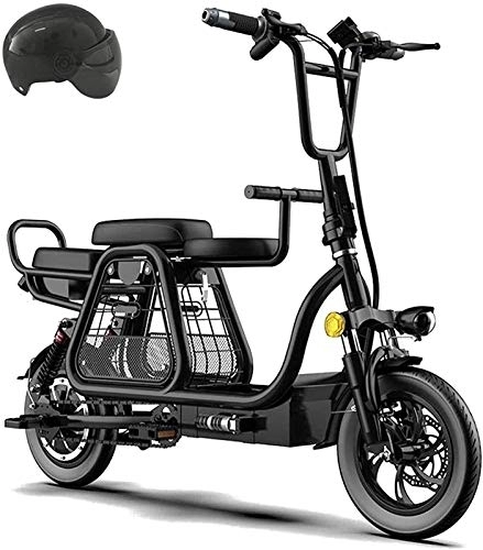 Electric Bike : Electric Ebikes, Three-seater Electric Scooters Adult 12-inch Folding Electric Bike with Child Seat and Storage Basket Electric Bicycle with Explosion-Proof Tires LCD Display for Home Shopping