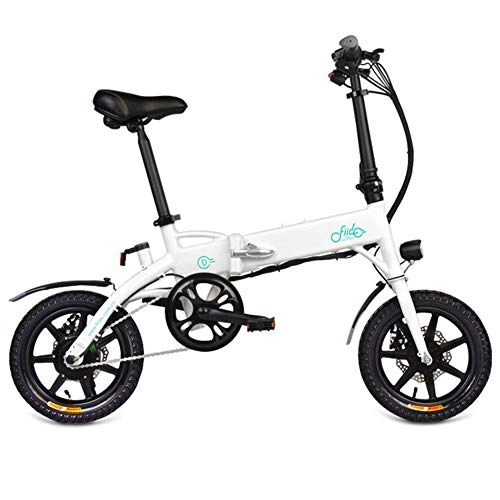 Electric Bike : Electric Folden Bike, Mens Mountain Bicycle 25Km / h Max 250W Motor 36V Aluminum Alloy Foldable Electric Bike with Front Lights and 14 Inch Tire USB phone holder LCD Screen, Gift for Wrench, White, 7.8AH