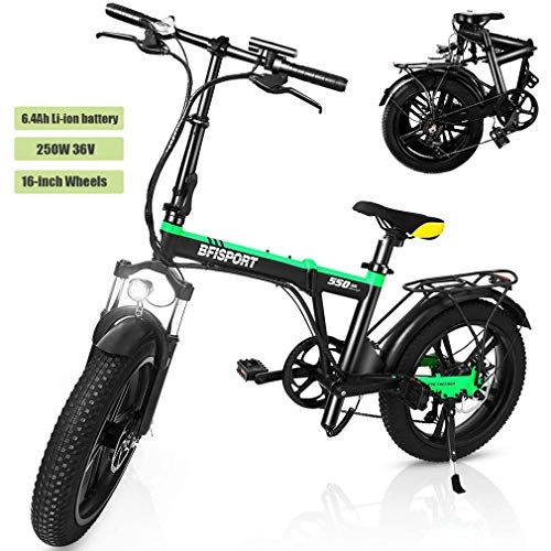 Electric Bike : Electric Folding Bike Fat Tire 16" With 36v 250w 6.4ah Lithium-Ion Battery, City Bicycle Max Speed 25 Km / H, Battery E Bike For Outdoor Cycling Travel Work Out And Commuting, Black