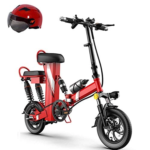 Electric Bike : Electric Folding Bike for Adult 12" with Removable 48v 350w Lithium-Ion Battery with Front and Rear Disc Brakes and HD LCD Instrumentation Anti-theft All Terrain City Mountain Bicycle, Red, 100km