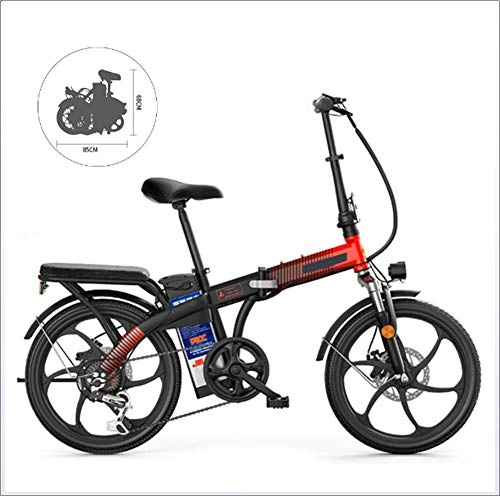 Electric Bike : Electric Folding Bikes 7 Speed High Carbon Steel Frame 20Inches One Wheel Dual Suspension Folding Bike, Red