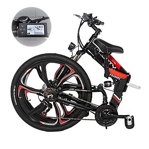 Electric Bike : Electric folding Mountain bike 24" Outdoor Adult Hybrid Bike 21 Speed Gear Disc Brakes Smart Ebike for Mens (48V 10Ah 480W) Detachable Lithium Battery Aluminum Alloy Bicycles