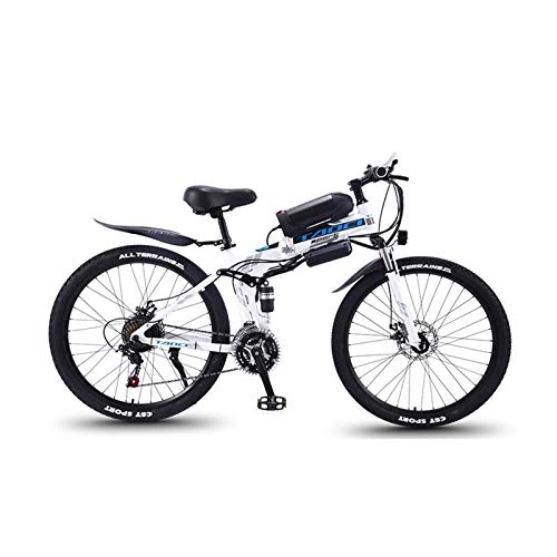 Electric Bike : Electric folding mountain bike 26 inch 21 speed long endurance power-assisted bicycle Electric city bike (Color : White)