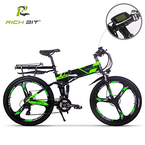 Electric Bike : Electric Folding Mountain Bike Mens Bicycle MTB RT860 12.8Ah Lithium-ion battery 7 Levels PAS speed LCD Display High Function Speedometer 50-60 Cycling Range Dual Susepension Black-Green (SP GREEN)