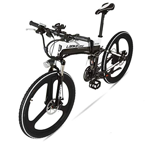 Electric Bike : Electric Folding Mountain Bike With 36V Removable Li-Battery 27 Speed Gear And Three Working Modes, WhiteBlack
