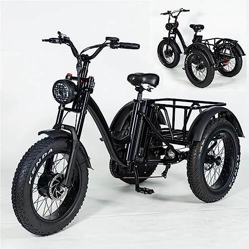 Electric Bike : Electric Lithium Battery Tricycle, Front Drive Electric Fat Tire Tricycle, Built-In 12Ah Battery, Adult Electric Bicycle with Big Shopping Basket