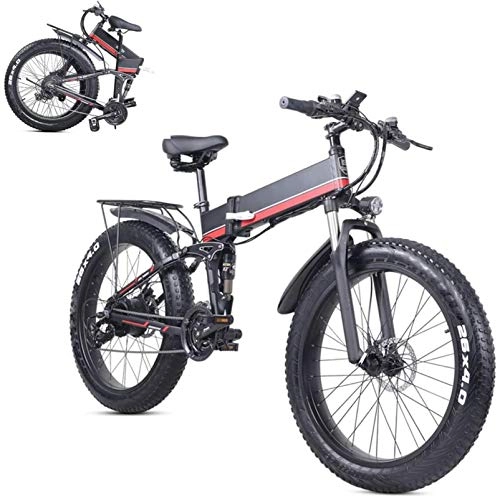 Electric Bike : Electric Mountain Bike 1000W Foldable 24 Inch Snow Bicycle Fat Tire E-Bike 48V 12.8Ah Lithium Battery, Variable Speed Double Shock Absorption System, for Women Man Outdoor Sports City Commuter