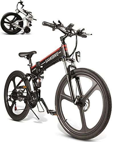 Electric Bike : Electric Mountain Bike，21 Speed，Electric Mountain Bike 26 Inch Wheel Folding Ebike 350W 48V 10Ah， Magnesium Alloy Rim For Adults-Blackmultiple Colours