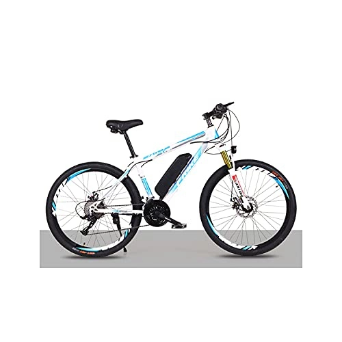 Electric Bike : Electric Mountain Bike 26"250W Electric Bicycle With 36V 8Ah Removable Lithium Battery, 21 Speed Gearbox, 35km / H, Charging Mileage Up To 35-50km(Color:blue+white)