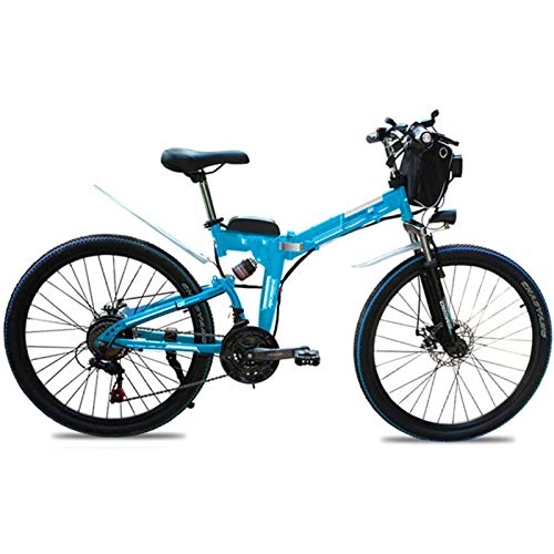 Electric Bike : Electric Mountain Bike, 26" Electric Mountain Bike Folding Electric Bike with Removable 48V 500W 13Ah Lithium-Ion Battery for Adult Max Speed Is 40Km / H Electric Powerful Bicycle (Color : Blue)