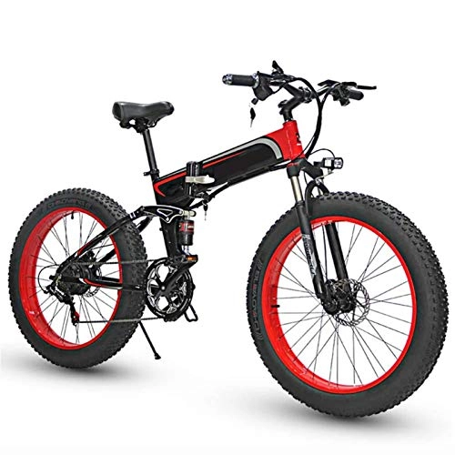 Electric Bike : Electric Mountain Bike, 26''Folding Electric Bikes for Adults, Aluminum Alloy Fat Tire E-Bikes Bicycles All Terrain, 48V 10.4Ah Removable Lithium-Ion Battery with 3 Riding Modes Electric Powerful Bicy