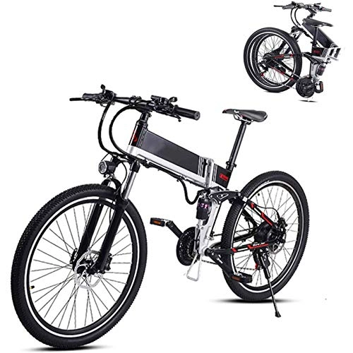 Electric Bike : Electric Mountain Bike, 26 In Folding Electric Mountain Bike with 48V 350W Lithium Battery Aluminum Alloy Electric E-bike with Hide Battery and Front and Rear Shock Absorbers Electric Bicycle for Unis