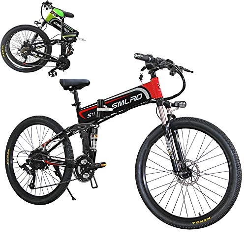 Electric Bike : Electric Mountain Bike, 26-Inch Folding Electric Bicycle, 350W / 48V Removable Charging Lithium Battery, Advanced Full Suspension And Shimano 21 Speed Gear, Red