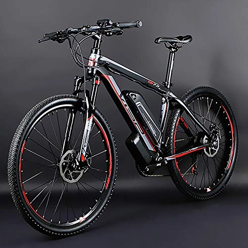Electric Bike : Electric mountain bike, 26-inch hybrid bicycle / (36V10Ah) 24 speed 5 speed power system mechanical disc brakes lock front fork shock absorption, up to 35KM / H, Red