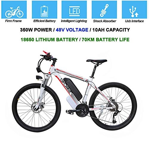 Electric Bike : Electric Mountain Bike 26 Inches MTB Tire E-Bike 10AH Li-Battery 21 Speed Beach Cruiser Low Resistance Urban Commute Bicycle with Integrated LED Headlight and Horn