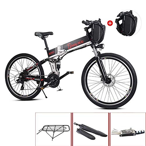 Electric Bike : Electric Mountain Bike 350W 26in Electric Bicycle with Removable 48V 10.4AH Lithium-Ion Battery 21 Speed Folding E-bike for Adults, Black, 500W