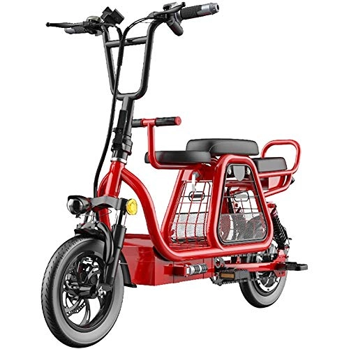 Electric Bike : Electric Mountain Bike, 350W Folding Electric Bike 12" Electric Bikes for Adults 48V 8AH Lithium Battery Mountain Electric Scooter with Storage Basket And Detachable Kid Seat Top Speed 15.5Mph Electri