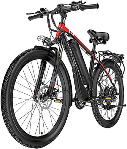 Electric Bike : Electric Mountain Bike, 400W 26'' Waterproof Electric Bicycle with Removable 48V 10.4AH Lithium-Ion Battery for Adults, 21 Speed Shifter E-Bike (Color : Red) (Color : Red)