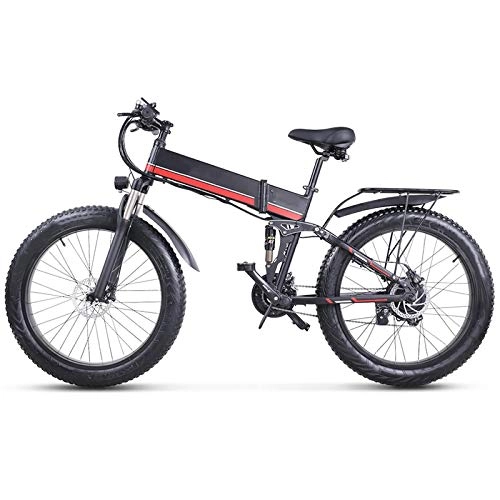 Electric Bike : Electric Mountain Bike, 48v 1000w Snow Folding Bicycle 4.0 Fat Tire e Bike 48v Lithium Battery, for Urban Environment and Commuting To and From Get Off Work MX01-Red