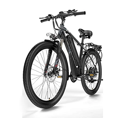 Electric Bike : Electric Mountain Bike E Bicycle For Adult 26'' Electric Bike 400W High-speed Motor 48V 10.4AH Aluminum Alloy Frame Double Disc Brake, Removable Lithium Battery With Bicycle Light(Color:black)