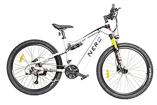 Electric Bike : Electric Mountain Bike eBike 27.5" Aluminium frame 250W E-MTB 48V full Suspension Adult by Nero Sports™ (White)