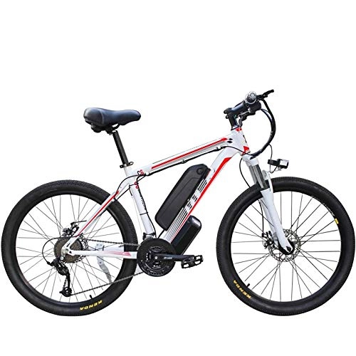 Electric Bike : Electric Mountain Bike, Electric Bike, 26" Electric City Ebike Bicycle With 350W Brushless Rear Motor For Adults, 36V / 13Ah Removable Lithium Battery Electric Powerful Bicycle (Color : White Red)