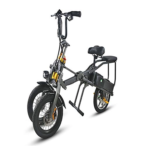 Electric Bike : Electric Mountain Bike Folding E-bike 350W Electric Bicycle with Removable 48V 12 AH Lithium-Ion Battery, 14" Off-Road Wheels Dual Battery
