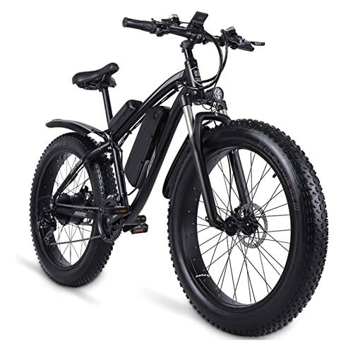 Electric Bike : Electric Mountain Bikes for Adults 26" Electric Bicycle, 1000W Ebike with 17AH 48V Removable Lithium Battery, 24.8 MPH Professional 21-Speed Gears Ebike (Color : Black)