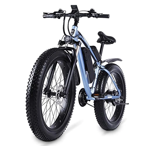 Electric Bike : Electric Mountain Bikes for Adults 26" Electric Bicycle, 1000W Ebike with 17AH 48V Removable Lithium Battery, 24.8 MPH Professional 21-Speed Gears Ebike (Color : Blue)