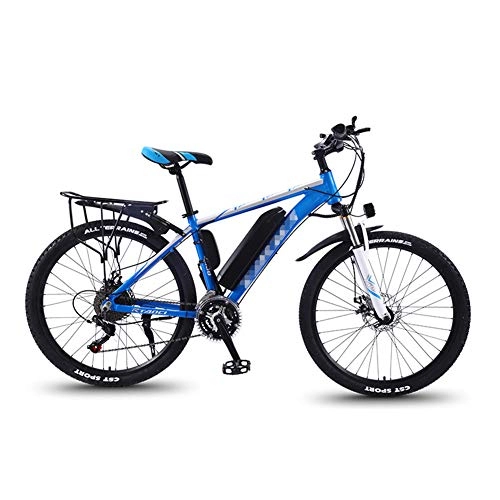 Electric Bike : Electric Mountain Bikes for Adults, All Terrain Commute Sports Mountain Bike Full Suspension 350W Rear Wheel Motor, 26'' Fat Tire E-Bike 27 MTB Ebikes for Men Women, Blue