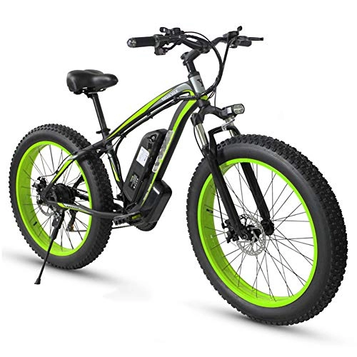 Electric Bike : Electric Off-Road Bikes 26" Fat Tire E-Bike 350W Brushless Motor 48V Adults Electric Mountain Bike 21 Speed Dual Disc Brakes, Aluminum Alloy Bicycles All Terrain for Men''s, Green