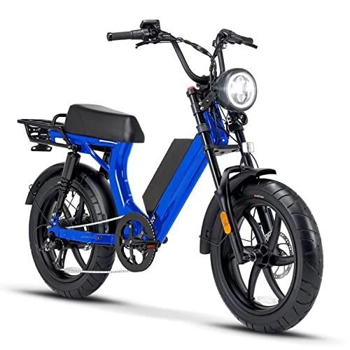 Electric Bike : Electric oven Retro Bicycle for Adult Woman and Men with 750W Motor 20 Inch Fat Tire 28MPH City Commuter Bike 48V 13Ah Removable Lithium Battery 7 Speed E-Bike (Color : Blue, Size 1000w)