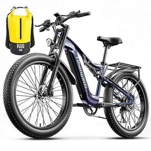 Electric Bike : Electric Pedal Assisted Bike with Total Suspension for Adults, 26" x 3.0 Fat Tire, Shimano 7vel, Removable Battery 48V 17.5Ah, Electric Mountain Bike 26 inch Adult Universal