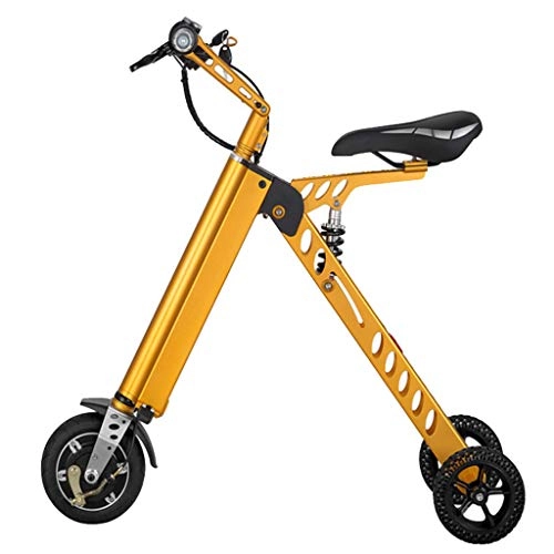 Electric Bike : Electric Scooter, Mini Foldable Tricycle With Light Weight 11KG, Speed 20KM / H, Full Charge 35KM Range, Suitable for Travel and Leisure Activities, Easy To Be Placed In The Trunk - Orange yellow