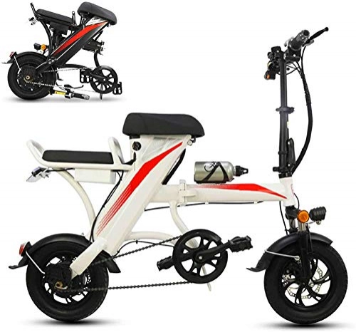Electric Bike : Electric Snow Bike, 12 Inch Folding Electric Bike for Unisex with Removable 350W 48V Lithium-Ion Battery City Commuter E-bike with Anti-theft Alarm System and Adjustable Handlebar Mountain Bicycle Lit