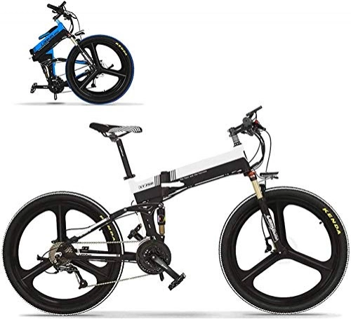 Electric Bike : Electric Snow Bike, 26" Electric Bikes for Adult, Folding Mountain Bike Electric Bicycle 350W Brushless Motor 48V Portable for Outdoor, Black+White Lithium Battery Beach Cruiser for Adults