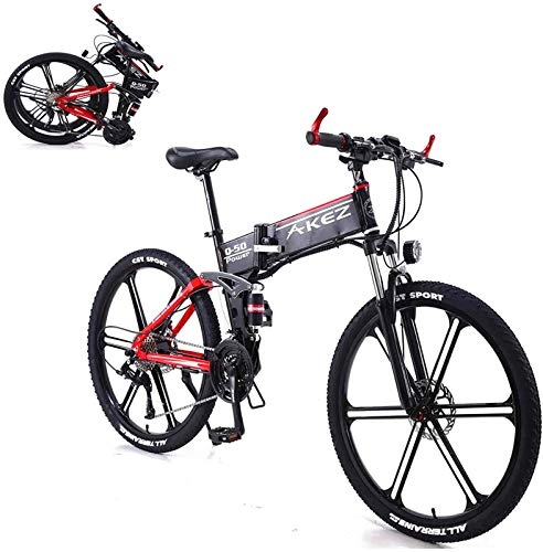 Electric Bike : Electric Snow Bike, 26 In Electric Bike for Unisex with 350W 36V 8A Lithium Battery Folding Electric Mountain Bike 27 Speed Aluminum Alloy with Front and Rear Mechanical Disc Brakes Bicycle Deadweight