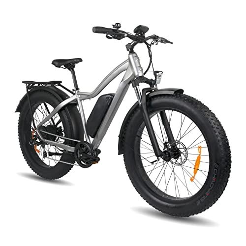 Electric Bike : Electric Snow Bike 26 inch Tire 48V 750W 624WH Electric Bicycle Fat Tire Adult E bike Powerful E-bike (Color : Light grey)