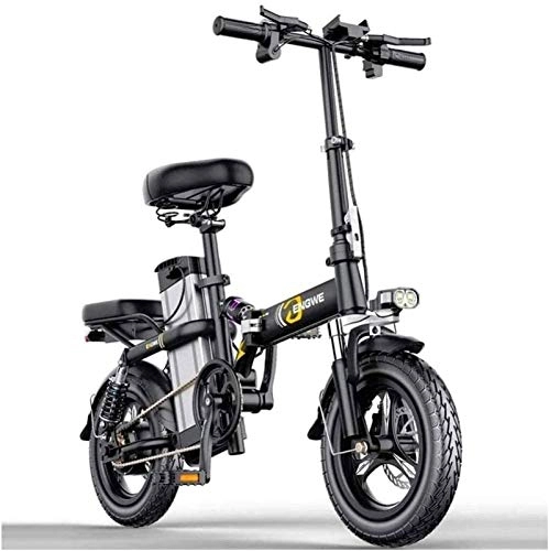 Electric Bike : Electric Snow Bike, Electric Bicycle Electric Bicycles 14 Inches Portable Folding High Speed Brushless Motor Three Riding Modes with Removable 48V Lithium-Ion Battery Front LED Light for Adult Lithium