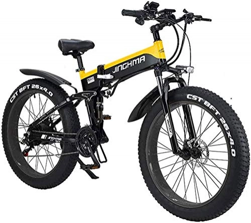 Electric Bike : Electric Snow Bike, Electric Mountain Bike 26" Folding Electric Bike 48V 500W 12.8AH Hidden Battery Design with LCD Display Suitable 21 Speed Gear and Three Working Modes Lithium Battery Beach Cruiser