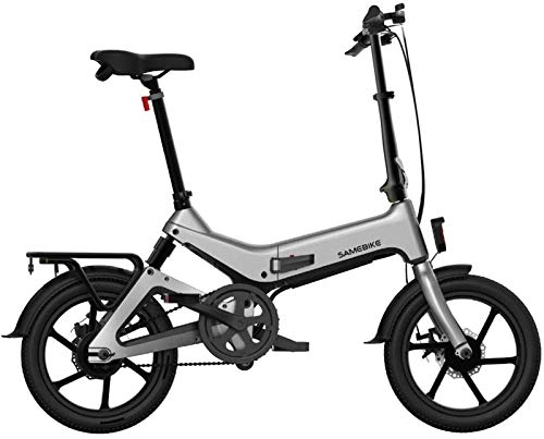 Electric Bike : Electric Snow Bike, Folding Electric Bike 16" 36V 350W 7.5Ah Lithium-Ion Battery Electric Bikes for Adult Load Capacity 150 Kg with Rear Seat Lithium Battery Beach Cruiser for Adults ( Color : Gray )