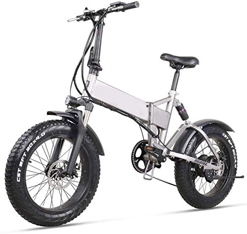 Electric Bike : Electric Snow Bike, Folding Electric Bike City Commuter Ebike 20 Inch 500w 48v 12.8ah Electric Bicycle Lithium Battery Folding Mountain Bike with Rear Seat and Disc Brake Lithium Battery Beach Cruiser