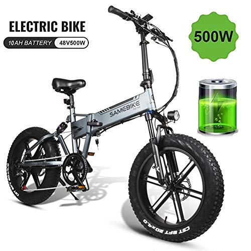 Electric Bike : Electric Snow Bike for Adults Folding Ebike 48V 500W 10AH 20 x 4.0 Inch Fat Tire 7 speed Disc Brake with LCD Screen for Outdoor Cycling Travel Commuting, Silver