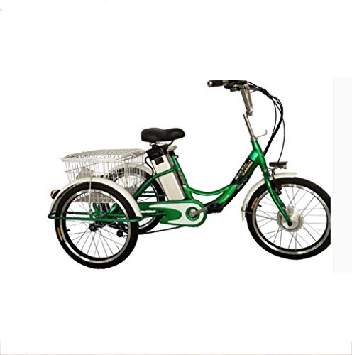 Electric Bike : Electric tricycle 3-wheel bicycle adult 20-inch leisure transportation assisted lithium-ion tricycle 48V, with baskets for shopping, outings Maximum speed: 20km / h, LED lighting all-aluminum V brake